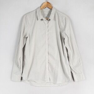 Garnet Hill Shirt Womens 8 White Striped Button Up Lightweight Cotton Classic